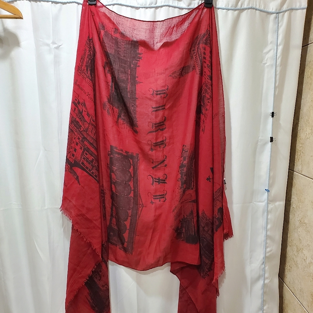Ponte Vecchio red large fringed scarf